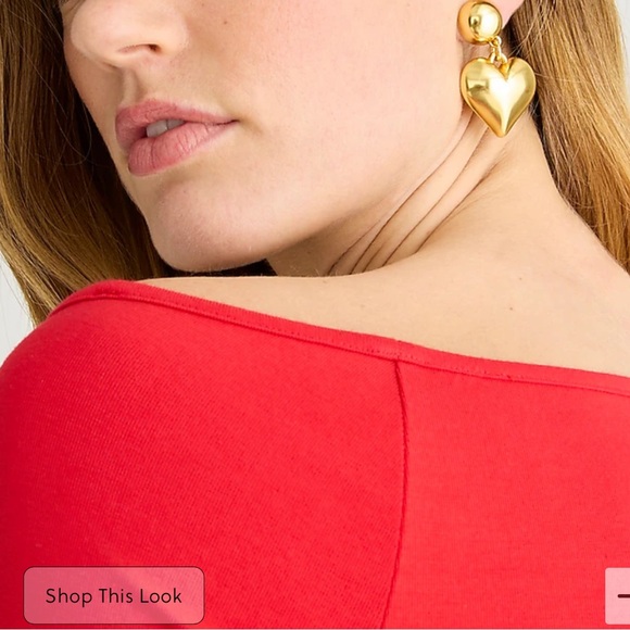 J. Crew Top Rated Off-the-shoulder long-sleeve shirt stretch cotton Red BY371 - Picture 2 of 8